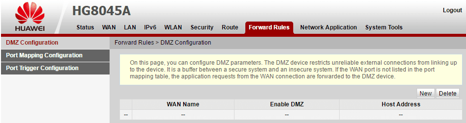Truy cập Forward Rules trên modem Huawei để mở cổng.