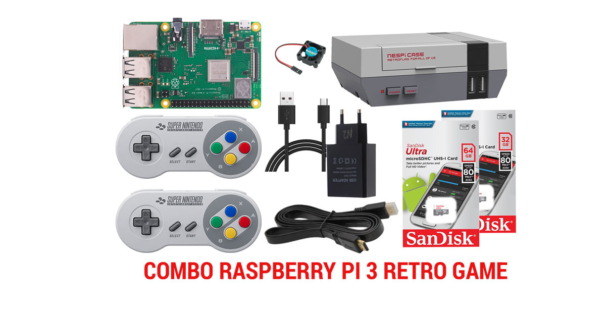 Combo Raspberry Pi 3 Retro Game Cài đặt Sẵn 2000 Game 2849