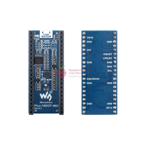 Mô-đun cảm biến IMU 10-DOF cho Raspberry Pi Pico, tích hợp chip ICM20948 và LPS22HB